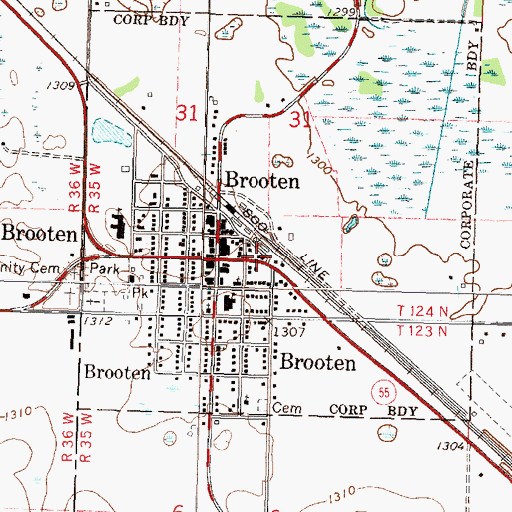 Topographic Map of Brooten Medical Center, MN