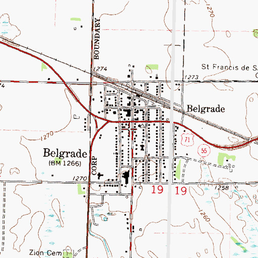 Topographic Map of Belgrade Medical Center, MN