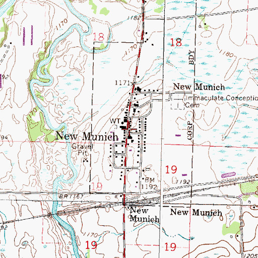 Topographic Map of New Munich City Hall, MN