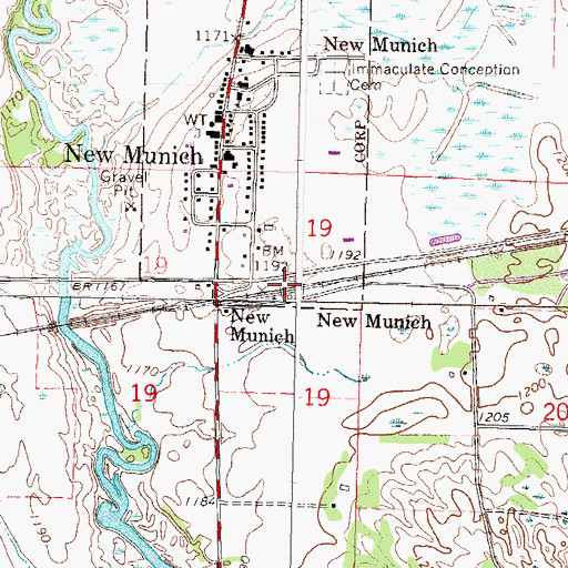 Topographic Map of New Munich (historical), MN