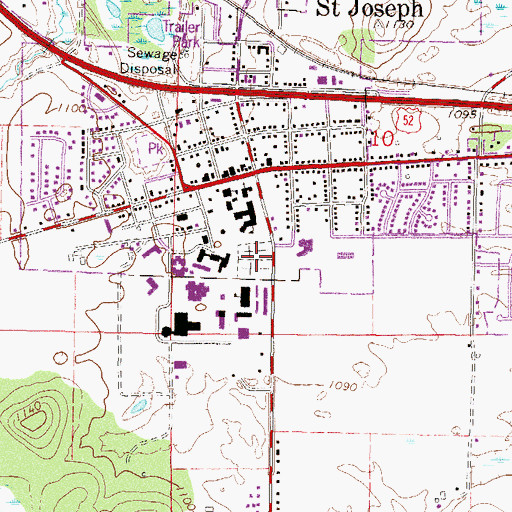 Topographic Map of Saint Joseph Cemetery, MN