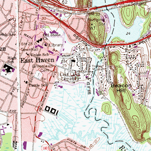 Topographic Map of East Lawn Cemetery, CT