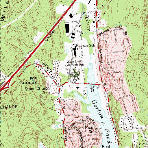 Topographic Map of East Lyme High School, CT