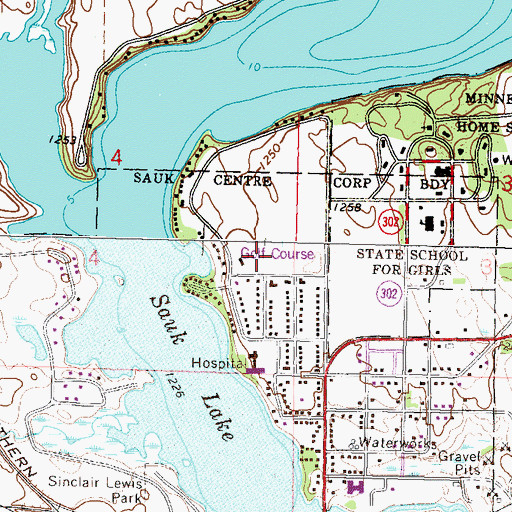 Topographic Map of Sauk Centre Golf Club, MN