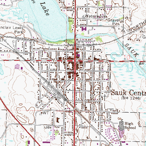 Topographic Map of Sauk Centre Post Office, MN