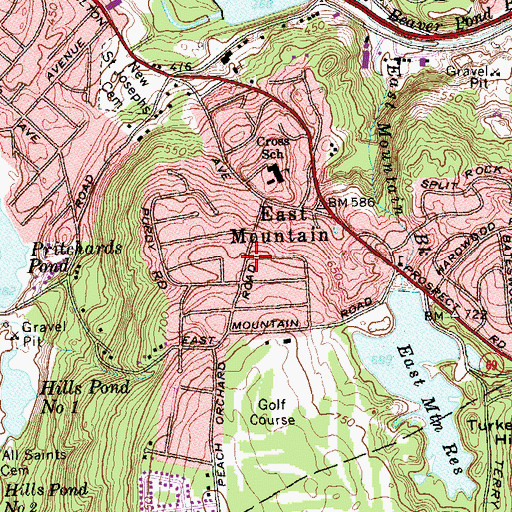 Topographic Map of East Mountain, CT