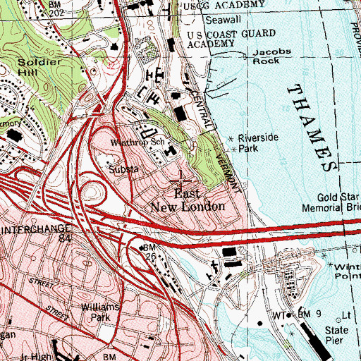 Topographic Map of East New London, CT