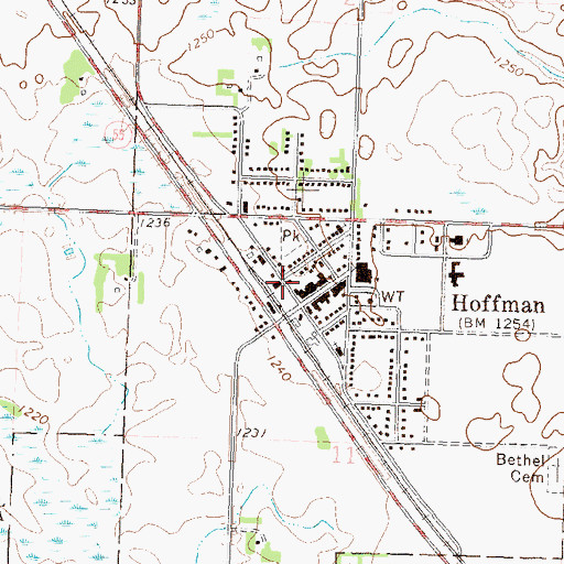 Topographic Map of Hoffman Fire Department, MN
