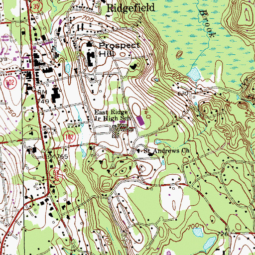 Topographic Map of East Ridge Middle School, CT