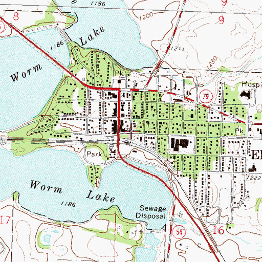 Topographic Map of Elbow Lake Post Office, MN