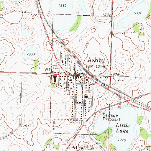 Topographic Map of Ashby Post Office, MN