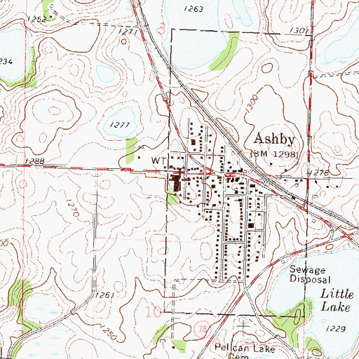Topographic Map of Ashby Public School, MN