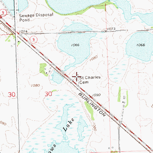 Topographic Map of Saint Charles Cemetery, MN