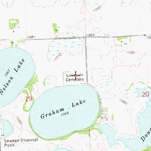 Topographic Map of Lakeside Cemetery, MN