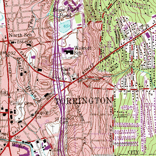 Topographic Map of East School, CT