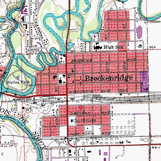 Topographic Map of Breckenridge Public Library, MN