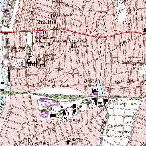 Topographic Map of East Side Middle School, CT