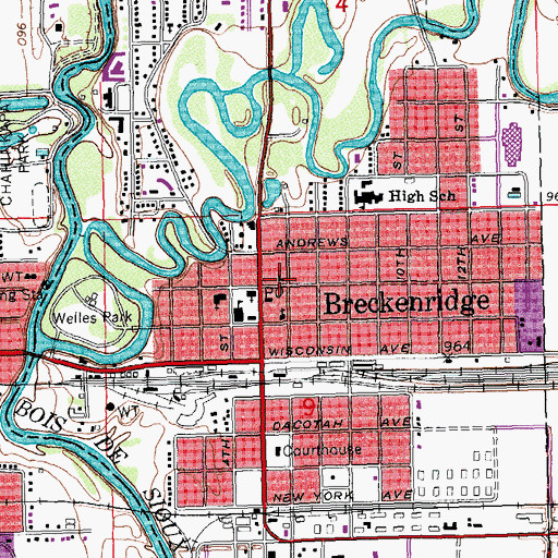 Topographic Map of Breckenridge Lutheran Church, MN