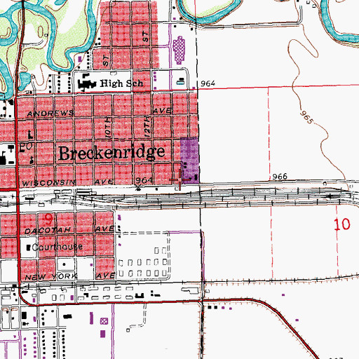 Topographic Map of Breckenridge Fire Department Station 1, MN