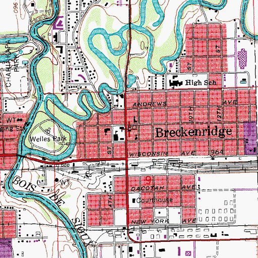 Topographic Map of Breckenridge Post Office, MN