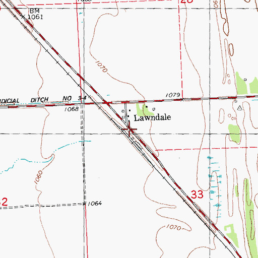 Topographic Map of Lawndale, MN
