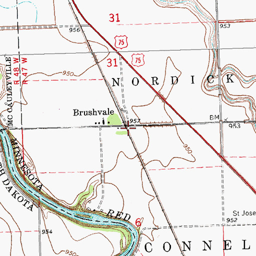 Topographic Map of Brushvale (historical), MN