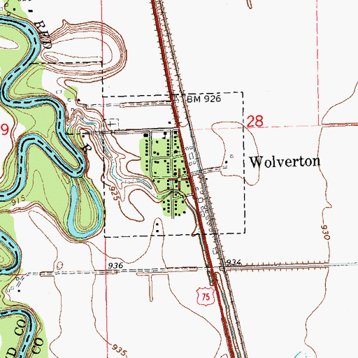 Topographic Map of Wolverton Fire Department, MN