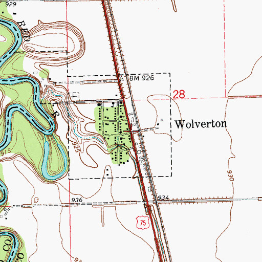 Topographic Map of Wolverton, MN