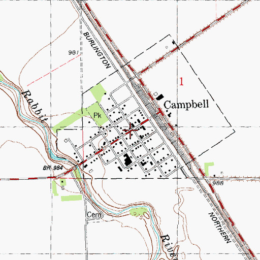 Topographic Map of Campbell Post Office, MN