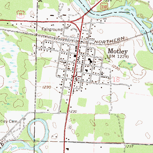 Topographic Map of Motley City Hall, MN