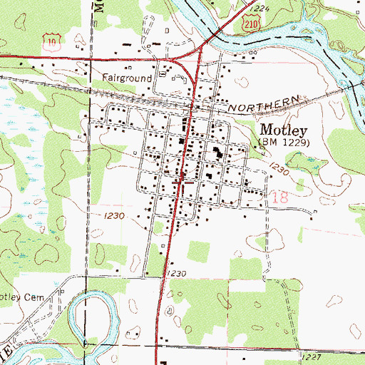 Topographic Map of Motley Police Department, MN