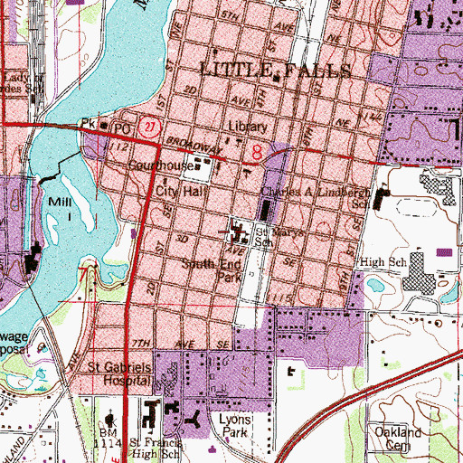 Topographic Map of Saint Mary's Church, MN