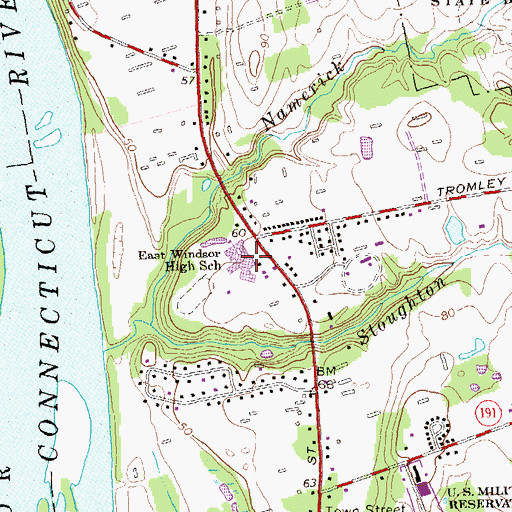 Topographic Map of East Windsor Junior High School, CT