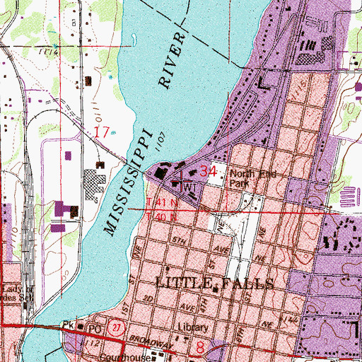 Topographic Map of Little Falls City Hall, MN