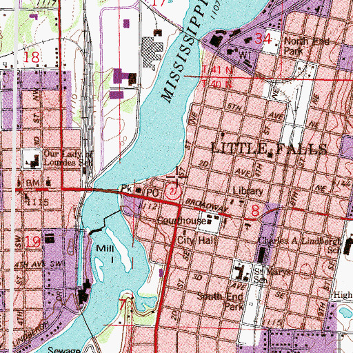 Topographic Map of Little Falls Police Department, MN