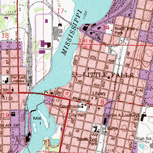 Topographic Map of Little Falls Fire Department Station 1, MN