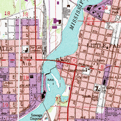 Topographic Map of Little Falls Post Office, MN