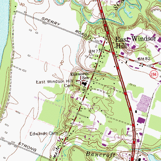 Topographic Map of East Windsor Hill Cemetery, CT
