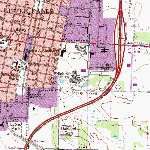 Topographic Map of Little Falls Community High School, MN