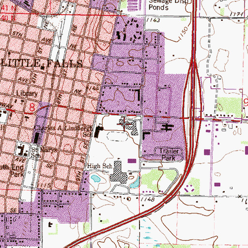 Topographic Map of Little Falls Community Middle School, MN