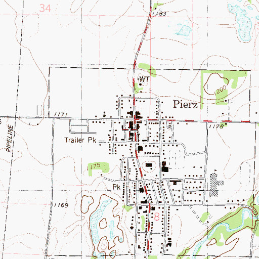 Topographic Map of Pierz Family Clinic, MN