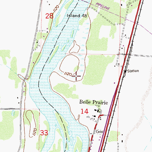 Topographic Map of Belle Prairie County Park, MN