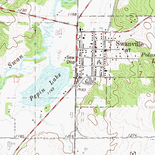 Topographic Map of Swanville (historical), MN
