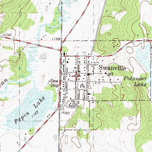Topographic Map of Swanville Post Office, MN
