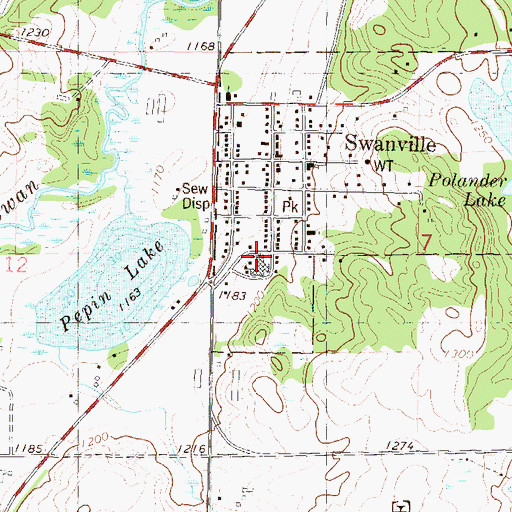 Topographic Map of Swanville Schools, MN