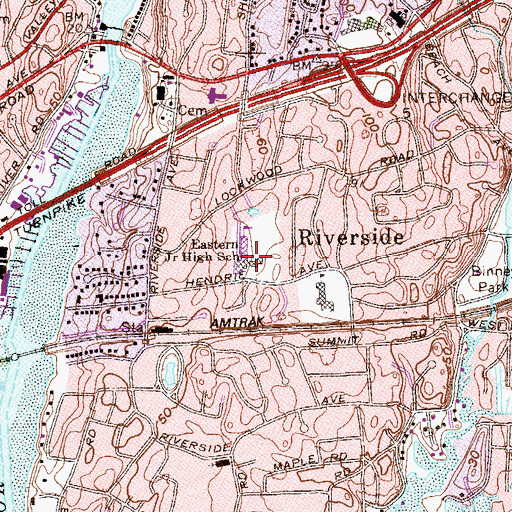 Topographic Map of Eastern Middle School, CT