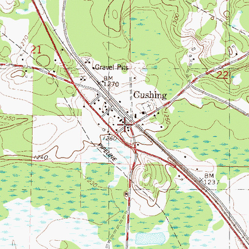Topographic Map of Cushing Post Office, MN