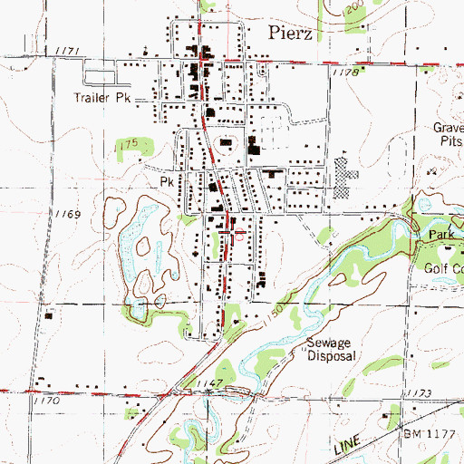 Topographic Map of Pierz Post Office, MN