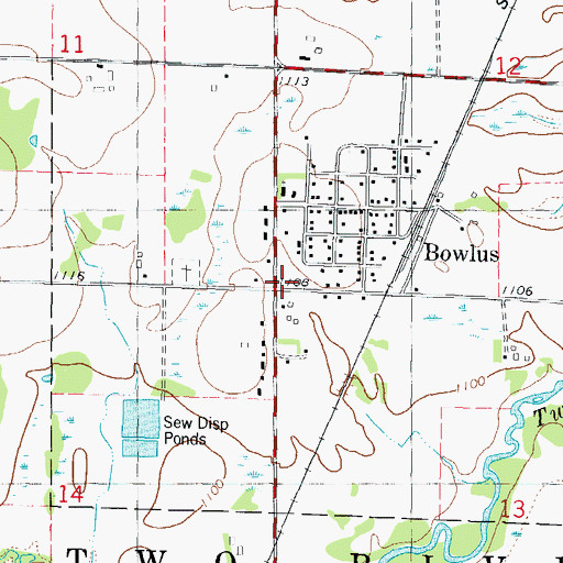 Topographic Map of Bowlus Post Office, MN