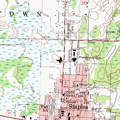 Topographic Map of Staples Elementary School, MN